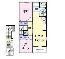 ハーモニーＡ 2階2LDKの間取り