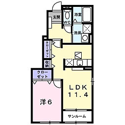 ベルフラン 1階1LDKの間取り
