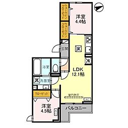 D-Sereno東田町II 3階2LDKの間取り