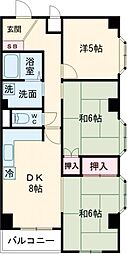 京王線 飛田給駅 徒歩4分の賃貸マンション 2階3DKの間取り