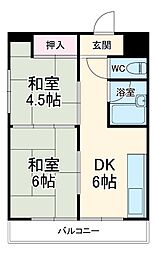 ときわビル 6階2DKの間取り