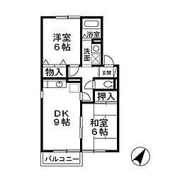 リヴェール 1階2DKの間取り