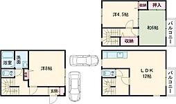 鳳西町テラスハウス 1階3LDKの間取り