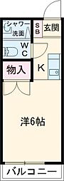 サンアベニュー国立 2階1Kの間取り