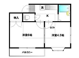 ハウスメイト幕西 2階2Kの間取り