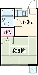 竹内コーポ 2階1Kの間取り