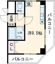 リベール学芸大学 4階ワンルームの間取り