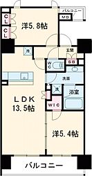 ザ・パークハビオ目黒 2LDKの間取図画像