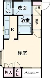 南町山岸ハイツII 1階1Kの間取り