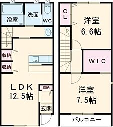 トラビス水戸新原 1階2LDKの間取り