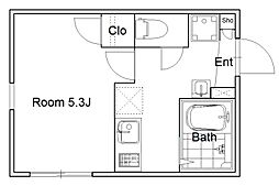 グレースコート町屋 2階1Kの間取り
