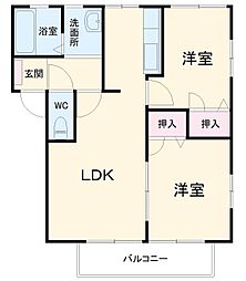 グリーンコートＡ 1階2LDKの間取り