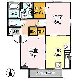 ヴィラ南雲　Ａ/Ｂ 1階2DKの間取り
