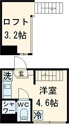 ワイズときわ台 2階ワンルームの間取り