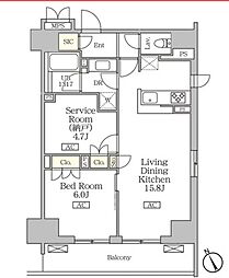 リーフシティ市川　ザ・レジデンス 8階1SLDKの間取り