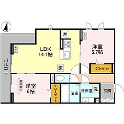 プレジール 205 2階2LDKの間取り