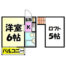 ジュネパレス千葉第2 2階1Kの間取り