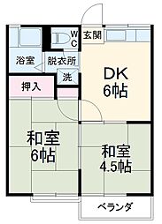 第1コーポ富士 2階2DKの間取り