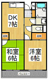 ヴィラヤマダ 2階2DKの間取り