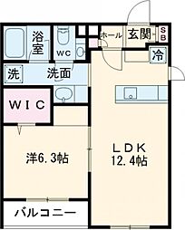 カスタリア旗の台 1階1LDKの間取り