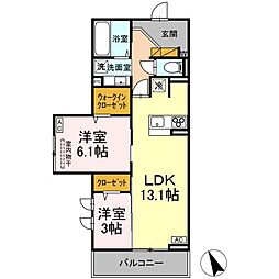 D’s LIEN (ディーズリアン)　F 2階2LDKの間取り