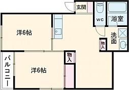 サンパレス韮川III 1階1LDKの間取り