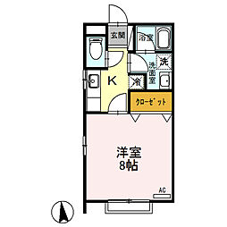 ハイブリッジ　Ａ 1階1Kの間取り