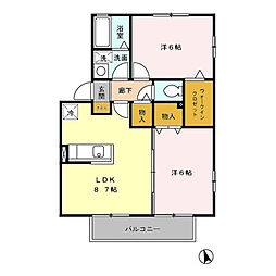 ソレイユ横川 2階2DKの間取り
