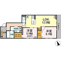 D’s LIEN (ディーズリアン)　B 3階2LDKの間取り