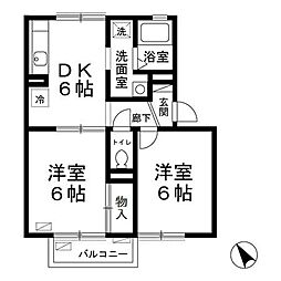 サンビレッジ 2階2DKの間取り