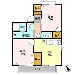 ウィステリアおゆみ野　Ａ・Ｂ・Ｃ 1階2DKの間取り