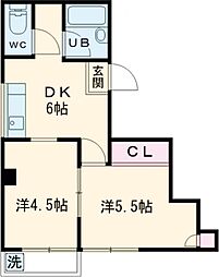 Ｆコート田園調布 2階2DKの間取り
