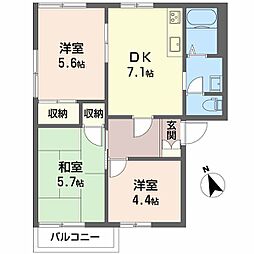 フレグランス豊B 1階3DKの間取り
