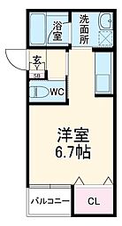 ヴァンベール岡崎 2階ワンルームの間取り