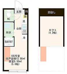 JR埼京線 浮間舟渡駅 徒歩5分の賃貸アパート 1階ワンルームの間取り