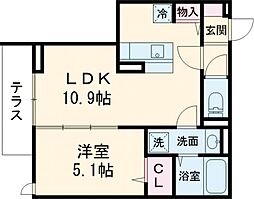 セレスティア弥生町 1階1LDKの間取り