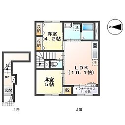名鉄尾西線 奥町駅 3.3kmの賃貸アパート 2階2LDKの間取り