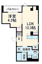 seastar北町 3階1LDKの間取り