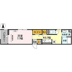 La Maison 表町 2階1Kの間取り