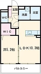 思川レジデンス 2階1LDKの間取り