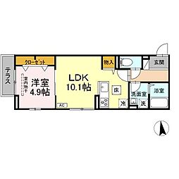 ベルメゾンVII 2階1LDKの間取り