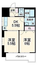 ユーコート上馬 8階2DKの間取り