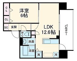 ブランシエスタ都島通 5階1LDKの間取り