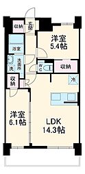 S-RESIDENCE上社aureate 6階2LDKの間取り