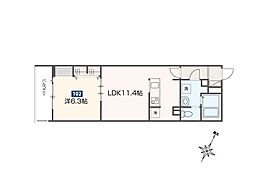 JR青梅線 福生駅 徒歩14分の賃貸アパート 1階1LDKの間取り
