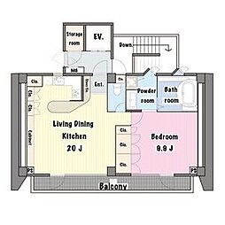 垣戸マンション 5階1LDKの間取り