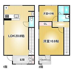 名古屋市営名城線 ナゴヤドーム前矢田駅 徒歩15分の賃貸テラスハウス 1階2LDKの間取り