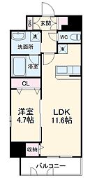 名鉄瀬戸線 東大手駅 徒歩4分の賃貸マンション 12階1LDKの間取り