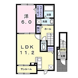 サミュール 2階1LDKの間取り