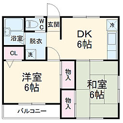 ハイツリバーサイド 2階2DKの間取り